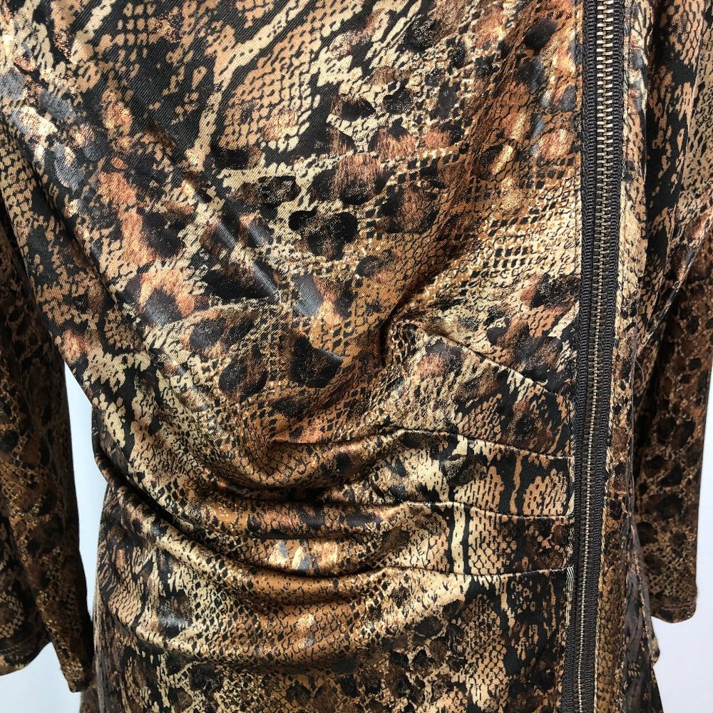 Vintage Boho Chic Snake Print Faux Wrap Zip up Top - Picture 4 of 6